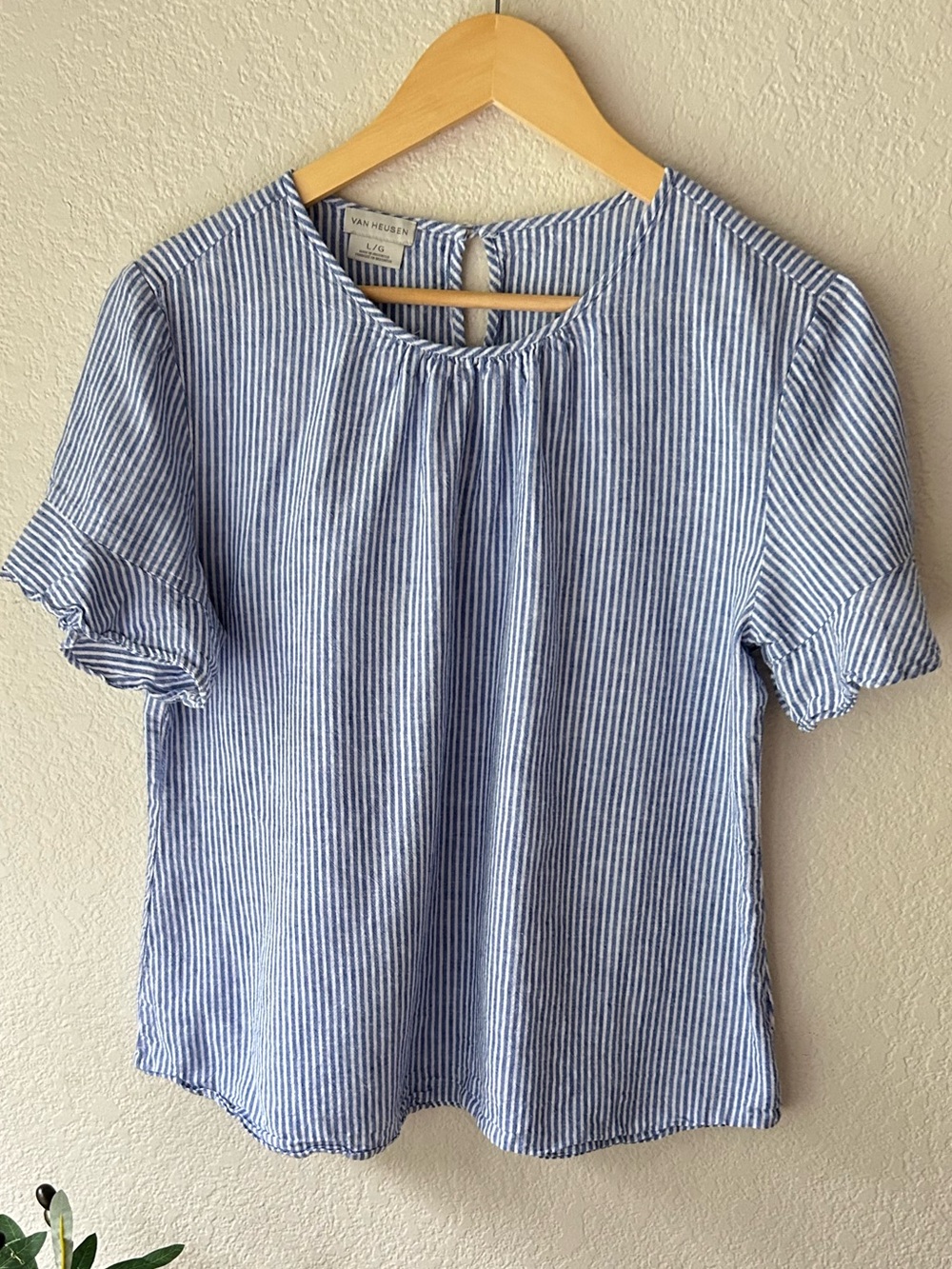 Van Heusen Blue and White Striped Short Sleeve Blouse